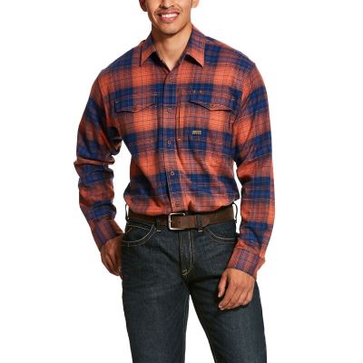 Ariat Rebar Flannel DuraStretch Turuncu / Lacivert İş Gömlek Erkek (17156-270)